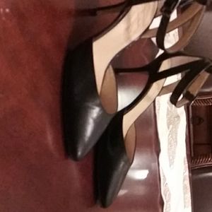 Beautiful black leather ankle strapped heels